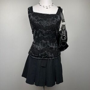 VTG 90s Gothic Beaded Going Out Top in Black Size Women's Medium Romantic NYE